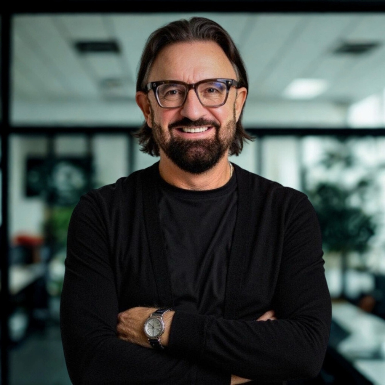 Terry Fisher, arms folded, smiling in an office
